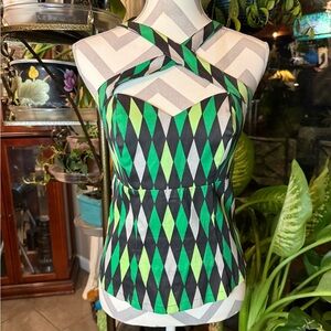 Green and Black Argyle Top
